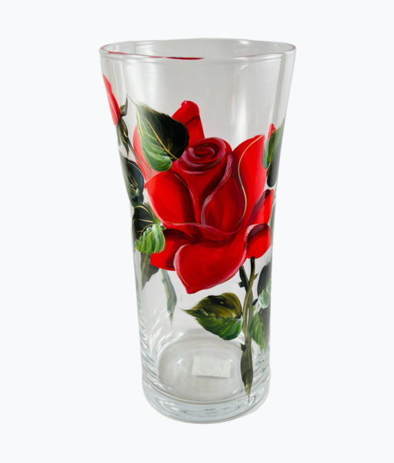Maľovaná váza vysoká červená ruža