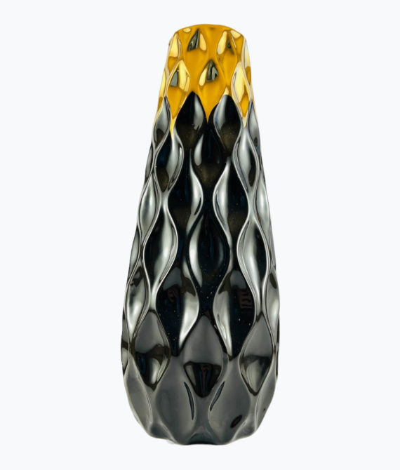 Keramická váza čierna so zlatými detailmi