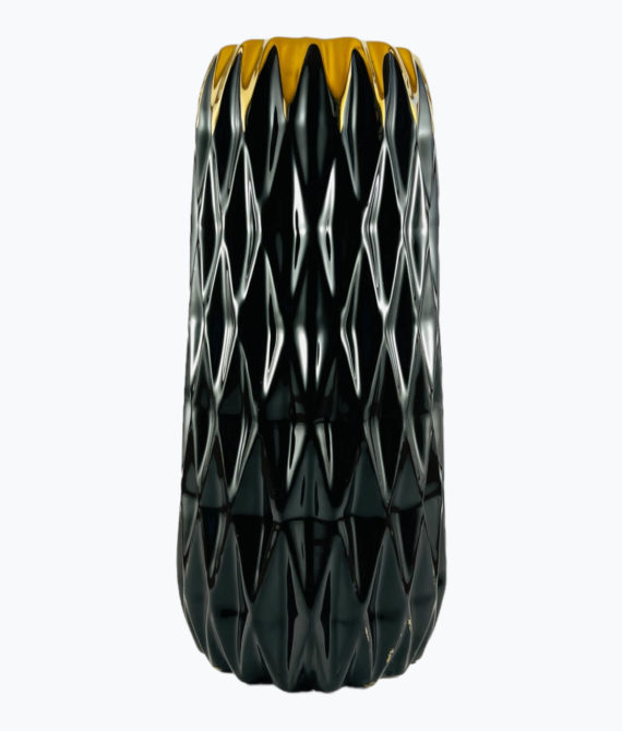 Keramická váza čierna so zlatými detailmi
