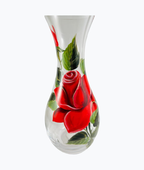 Maľovaná váza červená ruža 26cm