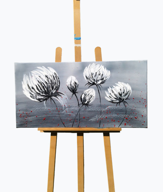 Maľovaný obraz Čierno-biele kvety 40×80 cm