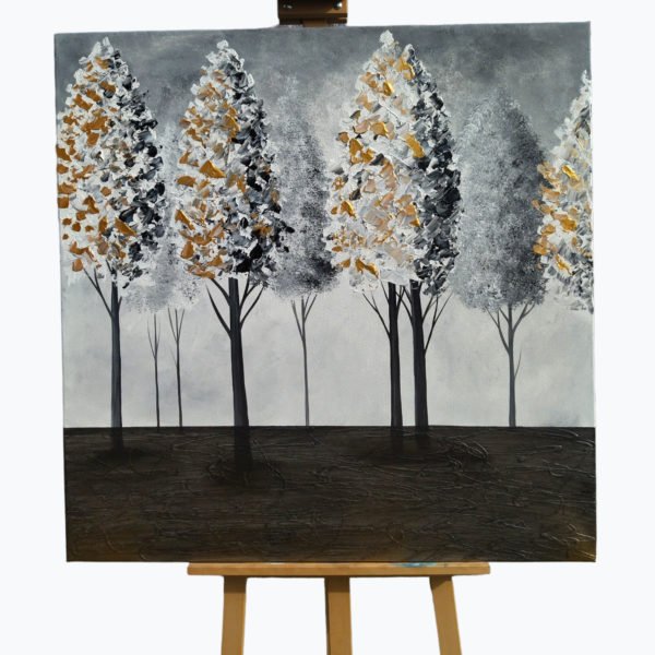 Obraz čierno-bielo-zlatý les 80x80