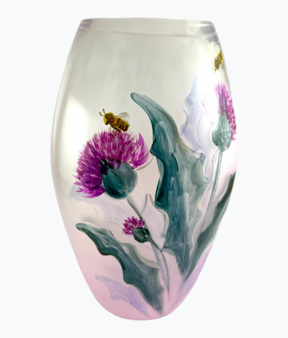 Maľovaná váza s motívom kvetov a včely 25cm