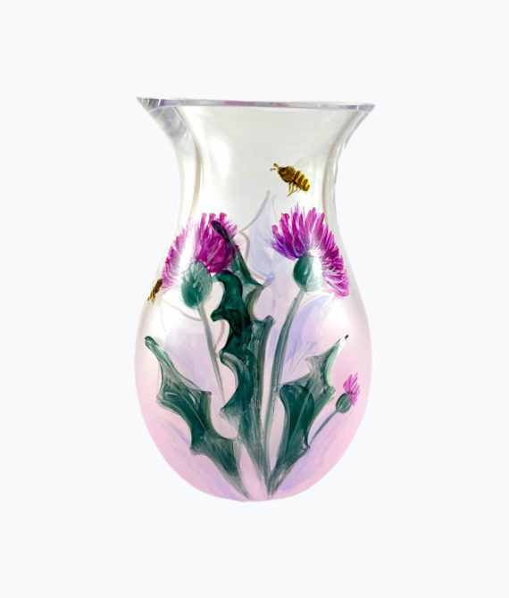 Maľovaná váza s motívom kvetov a včely 17cm