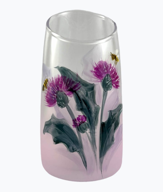Maľovaná váza skosená s motívom kvetou a včely