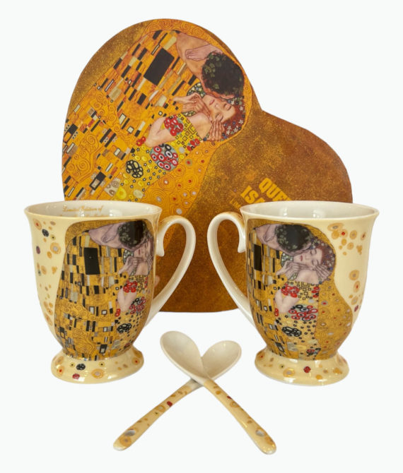 Porcelánové hrnčeky s lyžičkou zlatý Gustav Klimt