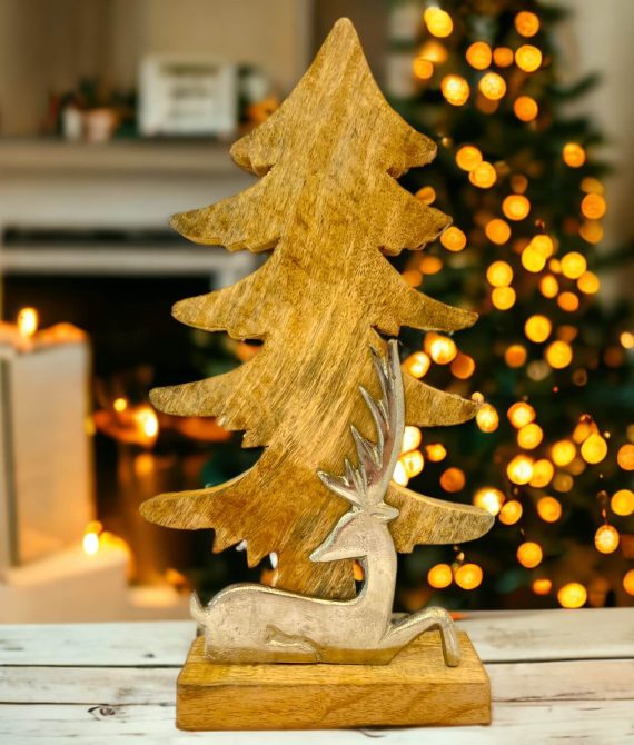 Vianočná dekorácie drevený strom s jeleňom